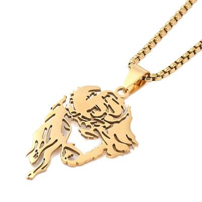 304 Stainless Steel Box Chain Hollow Christian Jesus Face Pendant Necklaces for Women Men