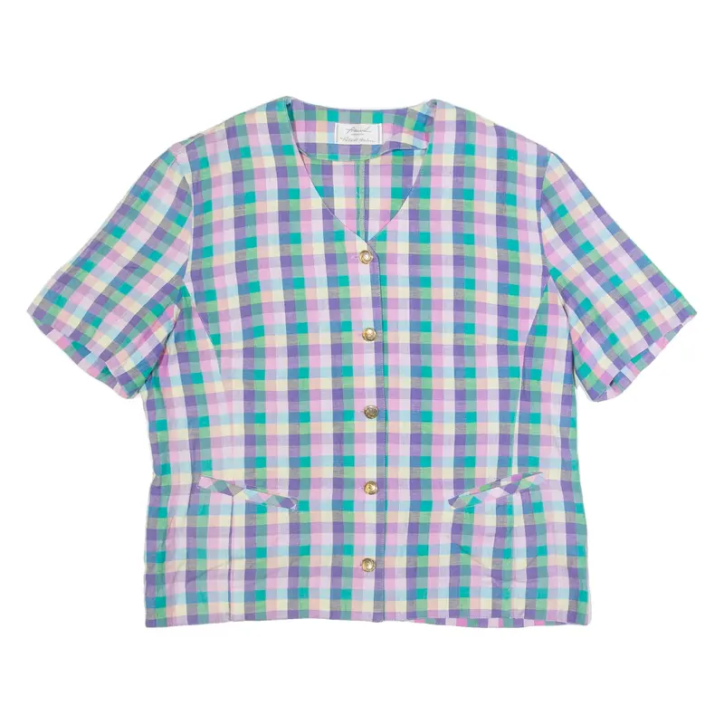 PETER HAHN Womens Printed Shirt Blue V-Neck Check M