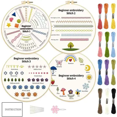 Embroidery Kit for Beginner, 1 Set DIY Embroidery Initiation Kit, Embroidery Suture Practice Kit for Adults, Gifts for Girlfr...