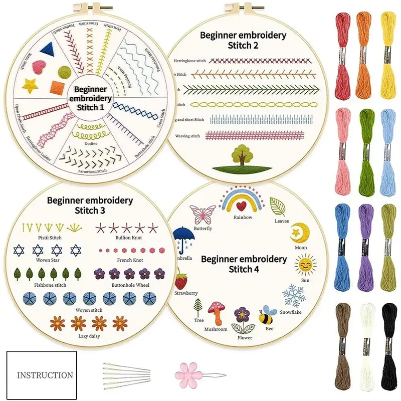 Embroidery Kit for Beginner, 1 Set DIY Embroidery Initiation Kit, Embroidery Suture Practice Kit for Adults, Gifts for Girlfr...