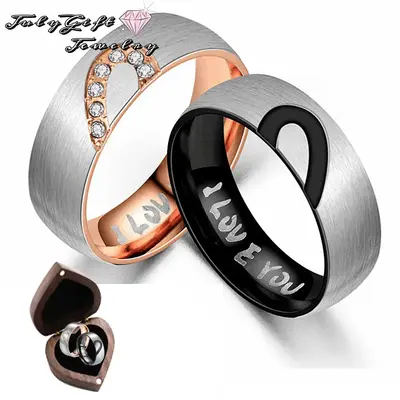 His & Hers Real Love Heart Promise Ring Stainless Steel Couples Wedding Engagement Bands Top Ring, 6mm