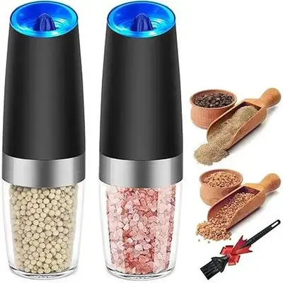 Electric Salt and Pepper Grinder Set, Automatic Gravity Salt and Pepper Mill with Adjustable Coarseness, Salt and Pepper Shak...