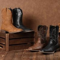 【PlusSize】Eleet Cowboy Boots for Men -Square Toe Botas with Classic Embroidered, Slip Resistant Western Boots, Heel Ankle...