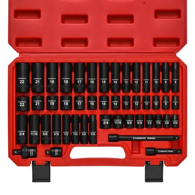 CASOMAN 49-Piece 3/8 Drive Impact Socket Set SAE/Metric 6 Point CR-V Steel Includes Extension Bar Adapter & Universal Joint...