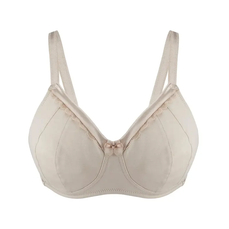 Ivory-Supportive Non-Wired Silk & Organic Cotton Full Cup Bra with removable paddings | Size: 38F | Color: Ivory