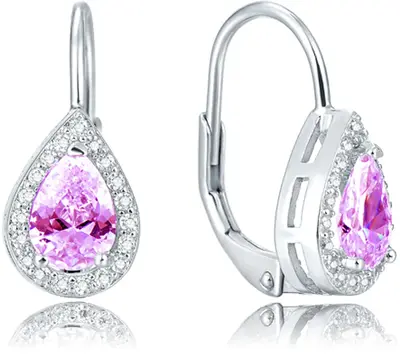 Beneto Silver earrings with pink crystal AGUC1162