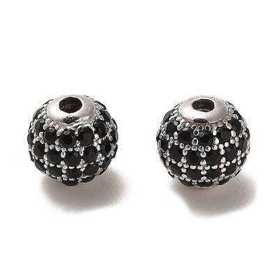 Rhodium Plated 925 Sterling Silver Micro Pave Cubic Zirconia Beads