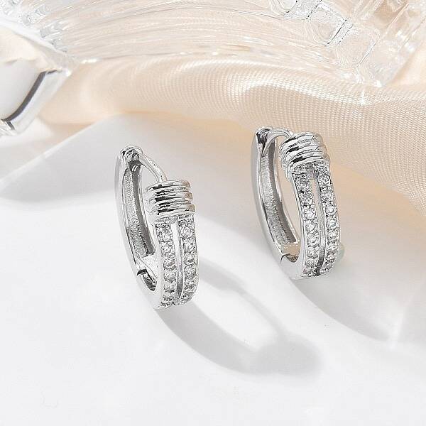Brass Clear Cubic Zirconia Hoop Earrings