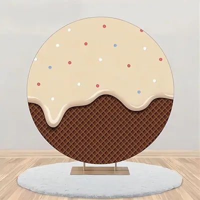 Khaki Cream Brown Plaid Dots Round Birthday Backdrop - Aperturee