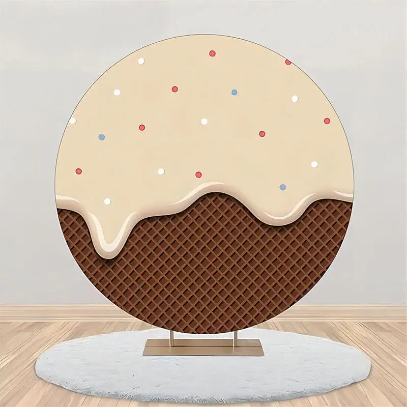 Khaki Cream Brown Plaid Dots Round Birthday Backdrop - Aperturee