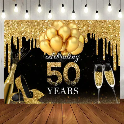 Aperturee Gold Glitter Balloon Heel 50Th Birthday Backdrop