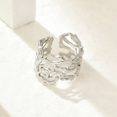 304 Stainless Steel Hollow Wide Cuff Rings for Women