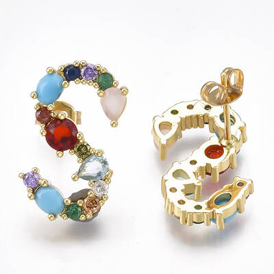 Brass Micro Pave Cubic Zirconia Ear Studs