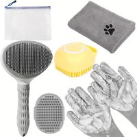6pcs Dog Bath Brush Kit with Towel & Washing Gloves, Slicker Hair Grooming Brush for Shedding, Shampoo Scrubber for Dogs and ...