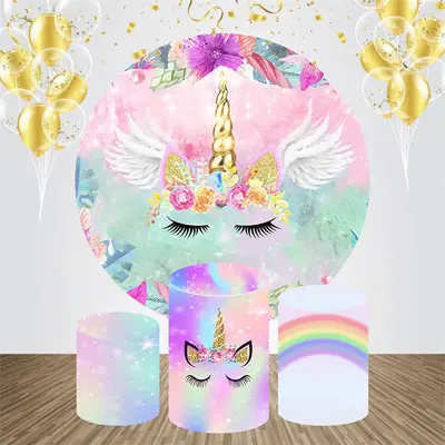 Wing Floral Unicorn Circle Backdrop Kit For Birthday - Aperturee