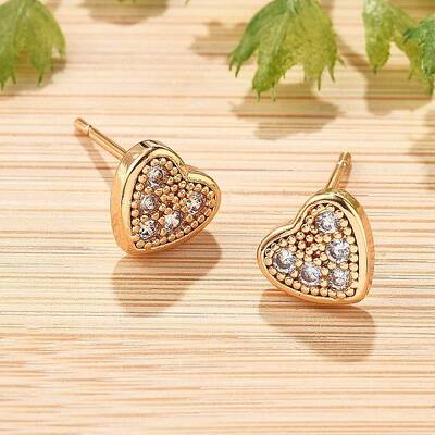 Brass Micro Pave Clear Cubic Zirconia Stud Earrings for Women