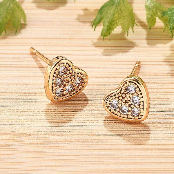 Brass Micro Pave Clear Cubic Zirconia Stud Earrings for Women