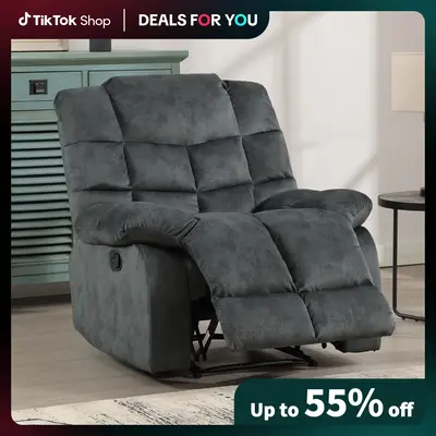 [Dealsforyoudays]EBELLO Overstuffed Manual Recliner, Soft Fabric Reclining Chair with Padded Backrest and Armrests, Classic H...