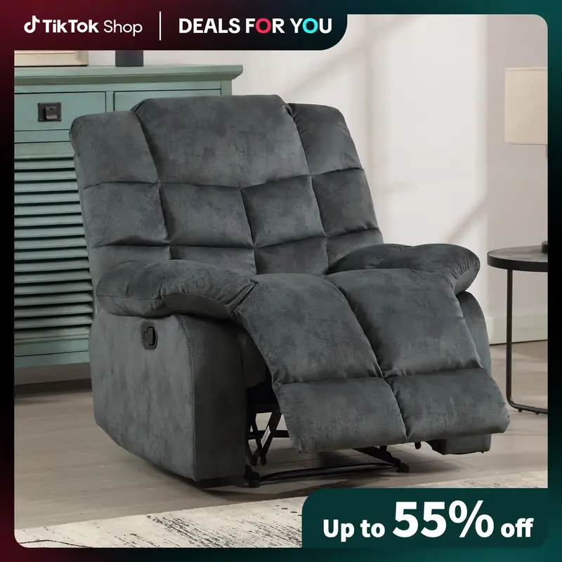 [Dealsforyoudays]EBELLO Overstuffed Manual Recliner, Soft Fabric Reclining Chair with Padded Backrest and Armrests, Classic H...