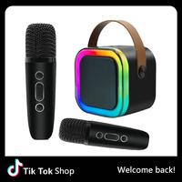Mini karaoke machine with microphone sound system, portable karaoke machine with 2 wireless microphones, birthday gifts for g...