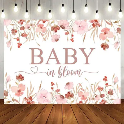 Baby In Bloom Pink Floral Heart Baby Shower Backdrop - Aperturee