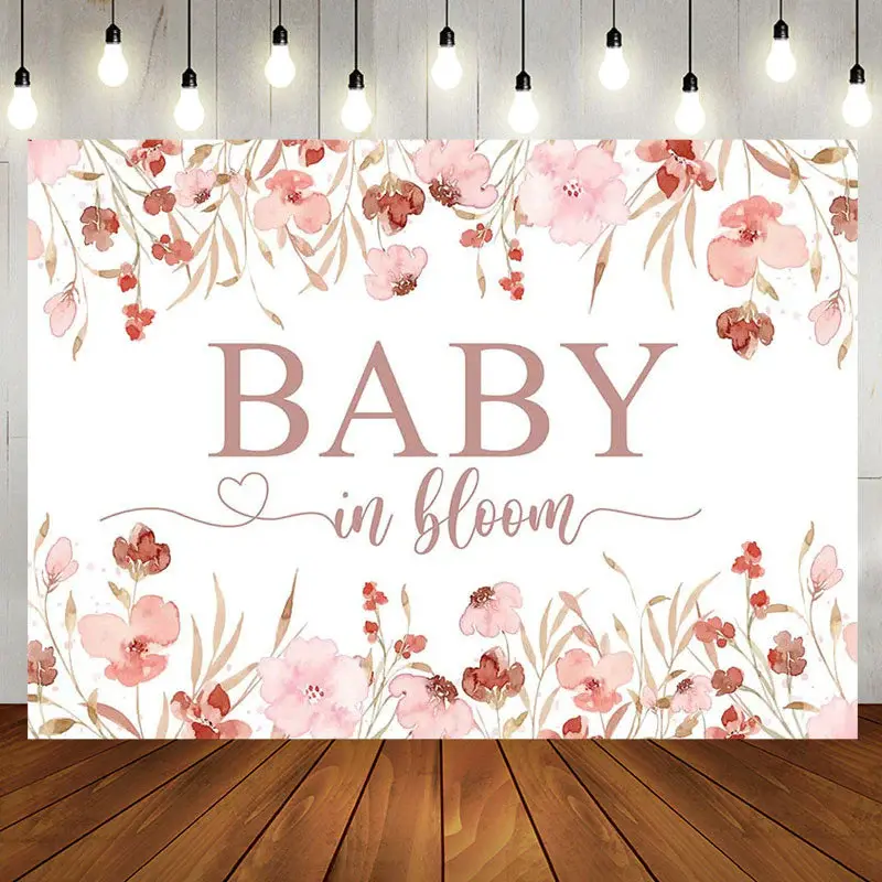 Baby In Bloom Pink Floral Heart Baby Shower Backdrop - Aperturee