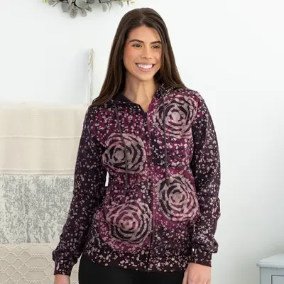 Women's Colorful Hand-Dyed Zip Up Hoodie - Midnight Butterfly - 2X