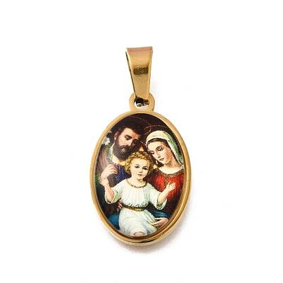 Religion Theme 304 Stainless Steel Pave Epoxy Pendants