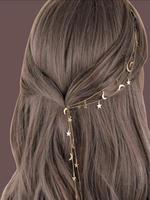 Chain & Star & Moon  Decor Hair Clip, Boho Style Hair Accessories for Women & Girls, Minimalist Headwear Suitable for Thick H...