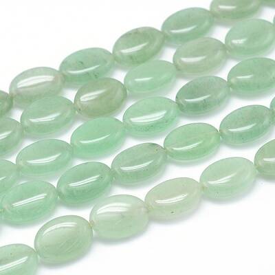 Natural Green Aventurine Flat Oval Bead Strands