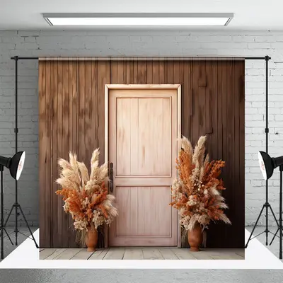 Aperturee Wooden Wall Door Boho Floral Photography Backdrop | Photography Studio Background | Photo Studio Background | Backd...