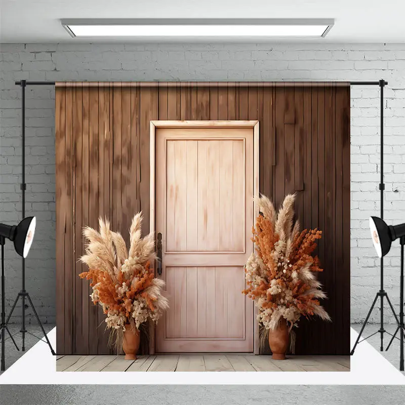 Aperturee Wooden Wall Door Boho Floral Photography Backdrop | Photography Studio Background | Photo Studio Background | Backd...