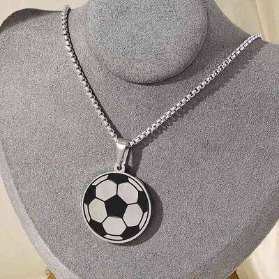 304 Stainless Steel Black Enamel Football Pendant Box Chain Necklaces