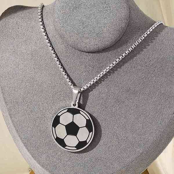 304 Stainless Steel Black Enamel Football Pendant Box Chain Necklaces