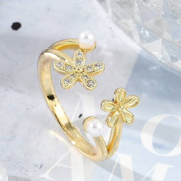 Brass Micro Pave Cubic Zirconia Open Cuff Rings for Women