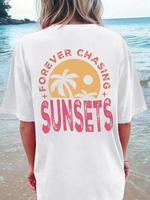 Women's Letter & Heart Print Round Neck Tee, Casual Short Sleeve T-shirt for All Seasons, Ladies Sleepwear for Beach Vacation...