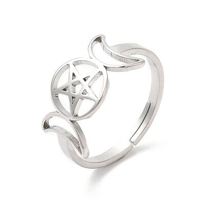 Non-Tarnish 304 Stainless Steel Triple Moon Goddess Adjustable Ring