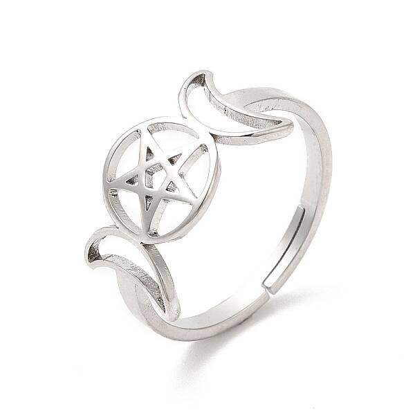 Non-Tarnish 304 Stainless Steel Triple Moon Goddess Adjustable Ring