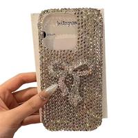 Rhinestone Phone Case with Bow Decor, Sparkling Diamond Phone Protective Cover, Phone Accessory Compatible with iPhone 16 15 ...