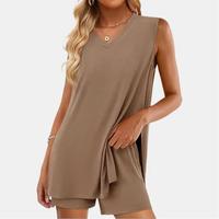 PrettyGarden Women's Summer V Neck Sleeveless 2 Piece Lounge Sets  Long Tank Tops High Waisted Shorts Loose Fit Matching Outf...