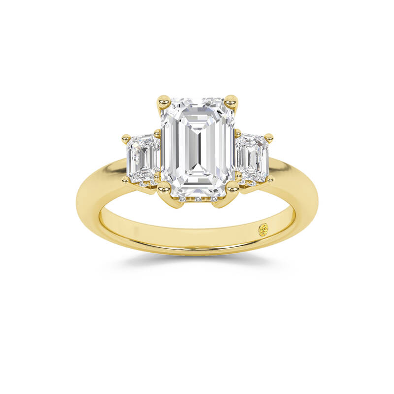 Seraphina Three Stone Hidden Halo Emerald Cut Lab Grown Diamond Engagement Ring | 18K Yellow Gold 3 1/10 CT. TW.