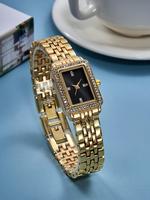 Elegant Rhinestone Decorated Rectangle Dial Quartz Watches for Women, Exquisite Trendy Wristwatch, Fashionable Watch for Wome...