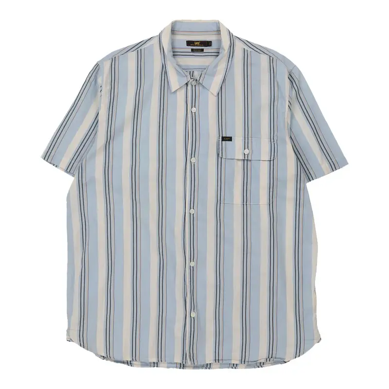 Lee Striped Short Sleeve Shirt - 2XL Blue Cotton