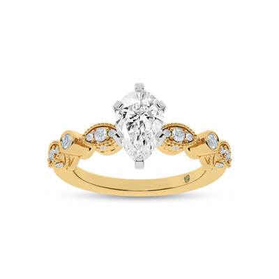 Arcan Vintage Inspired Bezel and Pavé Set Pear Shape Lab Diamond Engagement Ring | 10K Yellow Gold 1 3/4 CT. TW.