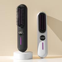 Portable Cordless Hair Straightener Brush, 2 in 1 Curling & Straightening Hair Iron, USB Rechargeable Hair Iron for Home Offi...
