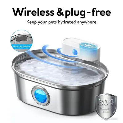 Uahpet Wireless Stainless Steel Cat Water Fountain Pro, Smart Water Dispenser with Replacement Filters, Drinking Bowl for Cat...
