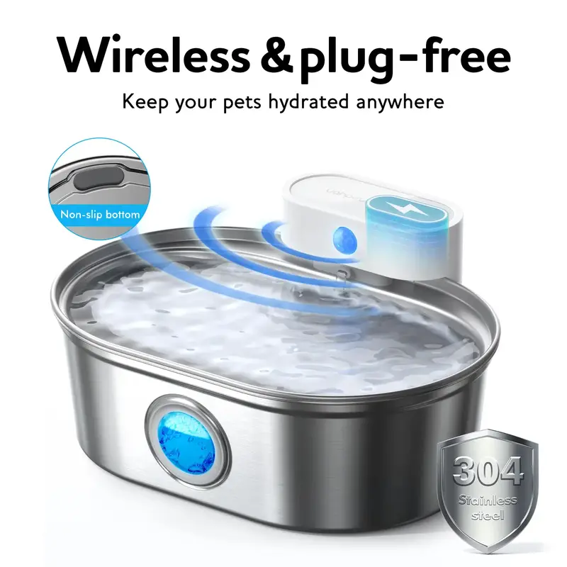 Uahpet Wireless Stainless Steel Cat Water Fountain Pro, Smart Water Dispenser with Replacement Filters, Drinking Bowl for Cat...