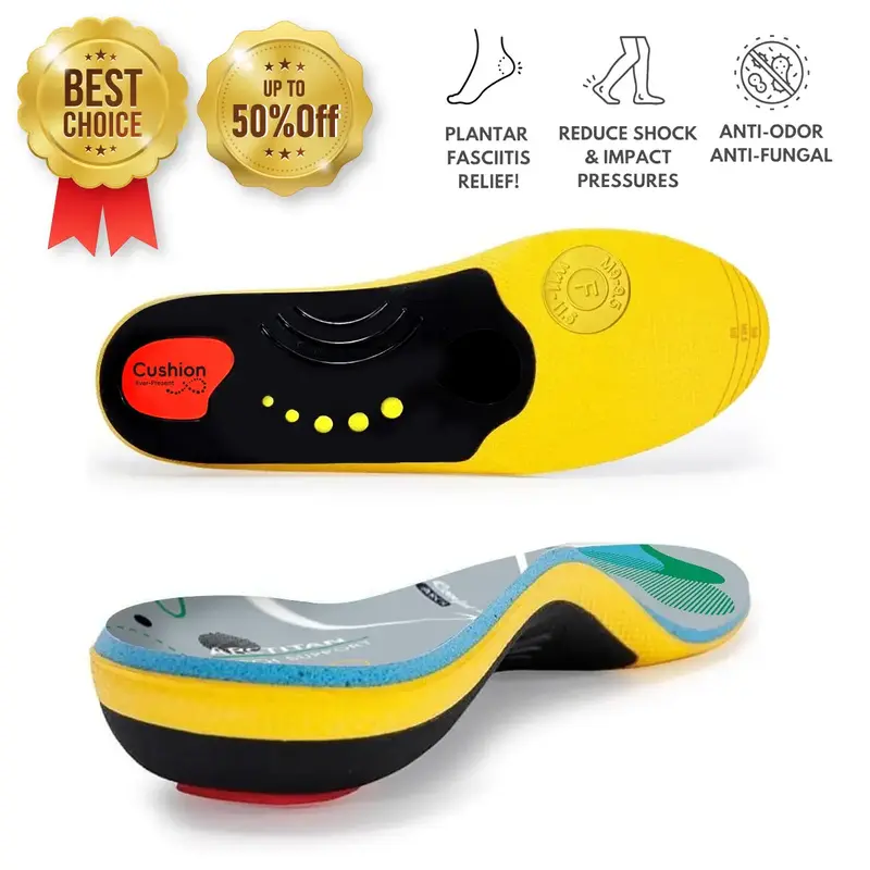 High Arch Support Orthotic Insoles For Men Women,Plantar Fasciitis Insoles,Work Boot Insoles For Standing All Day,Shock Absor...