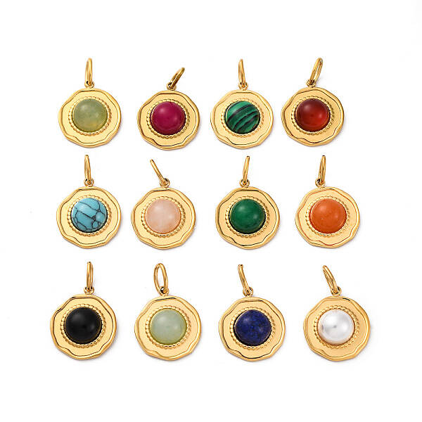 304 Stainless Steel Pave Mixed Gemstone Pendants