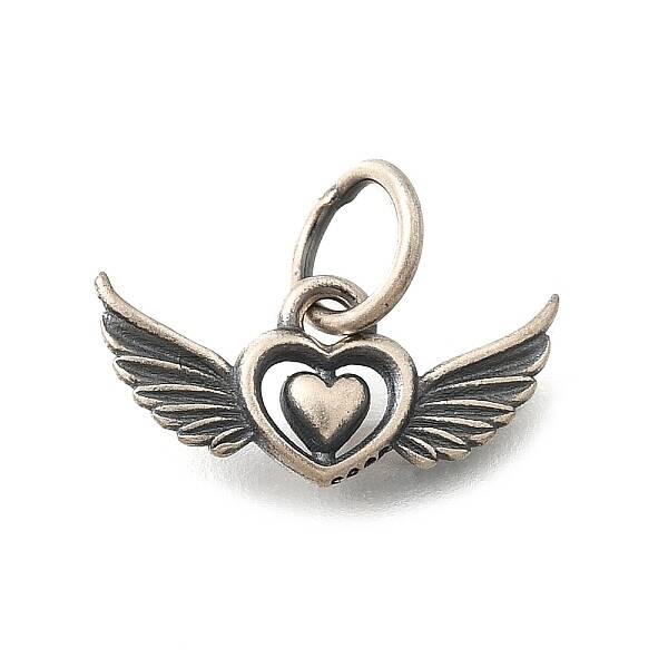925 Sterling Silver Angel Wings Heart Charms